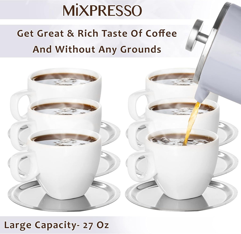 Mixpresso Light Blue Stainless Steel French Press Coffee Maker 26 Oz 770 ml, Double Wall Insulated French Press Stainless Steel, Easy Clean Tea Brewer, Easy Press Durable Metal Coffee Press