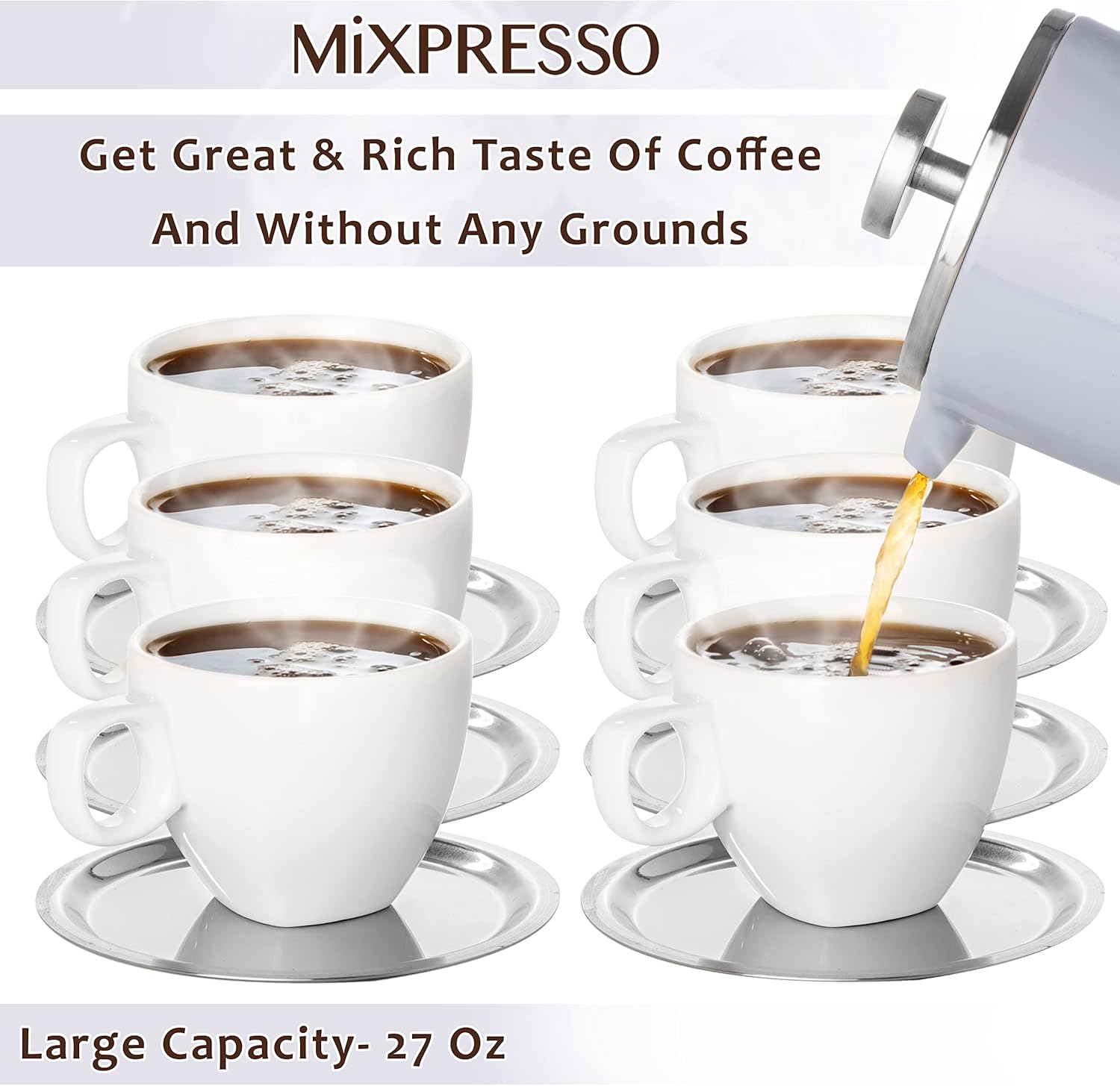 Mixpresso Light Blue Stainless Steel French Press Coffee Maker 26 Oz 770 ml, Double Wall Insulated French Press Stainless Steel, Easy Clean Tea Brewer, Easy Press Durable Metal Coffee Press