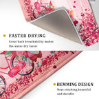 Pink Heart Valentine's Day Gnomes Dish Drying Mat for Kitchen Counter,Pink Bicycle Love Tree Drying Mat 18 x 24 Inch with Absorbent Reversible Microfiber Dish Drying Pad Dish Rack Pad for Coffee Bar