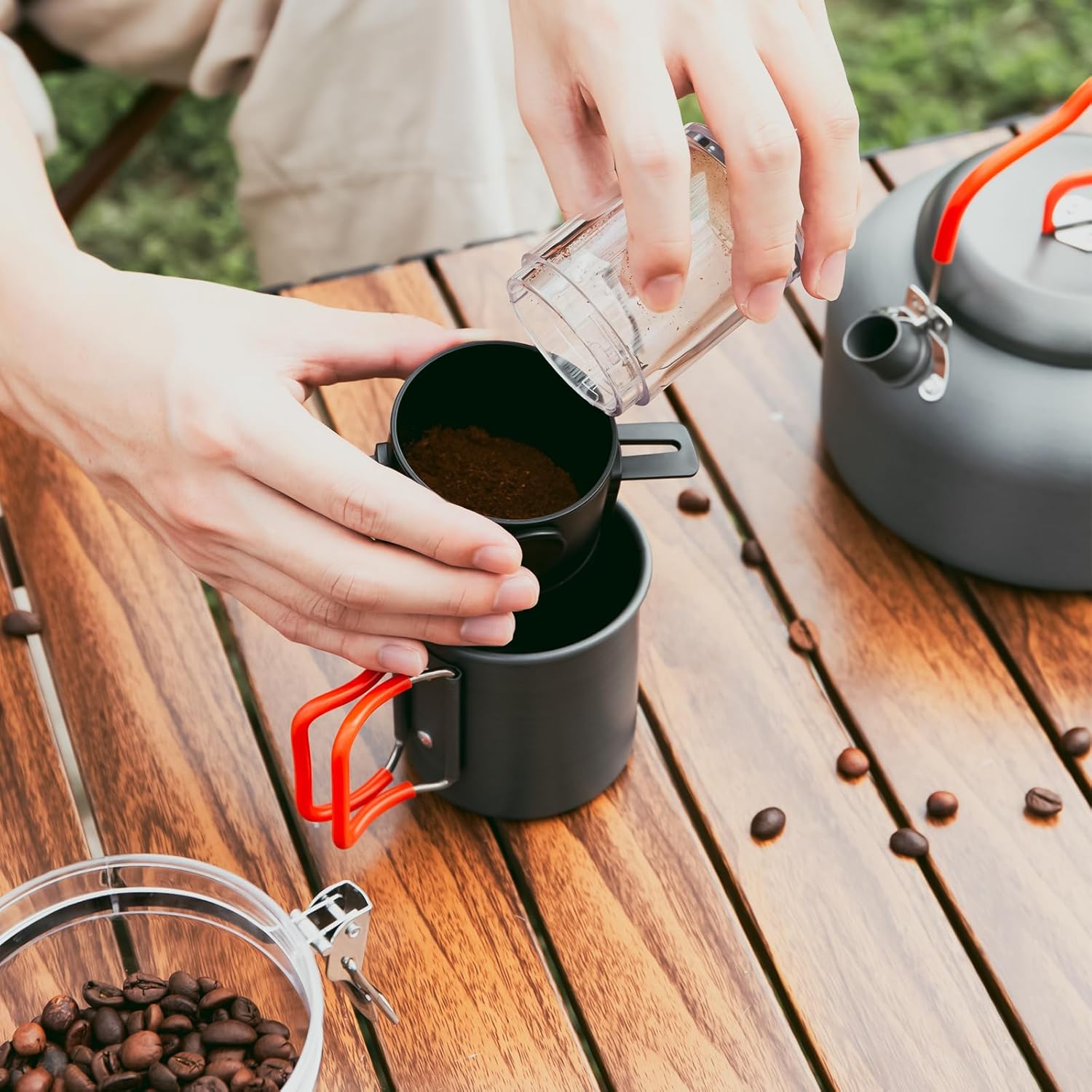 Odoland Camping Coffee Pot Camping Coffee Makers, 1.2L Camping Kettle with Camping Mug and Camp Coffee Filter of Camp Cookware for Hiking Backpacking and Picnic