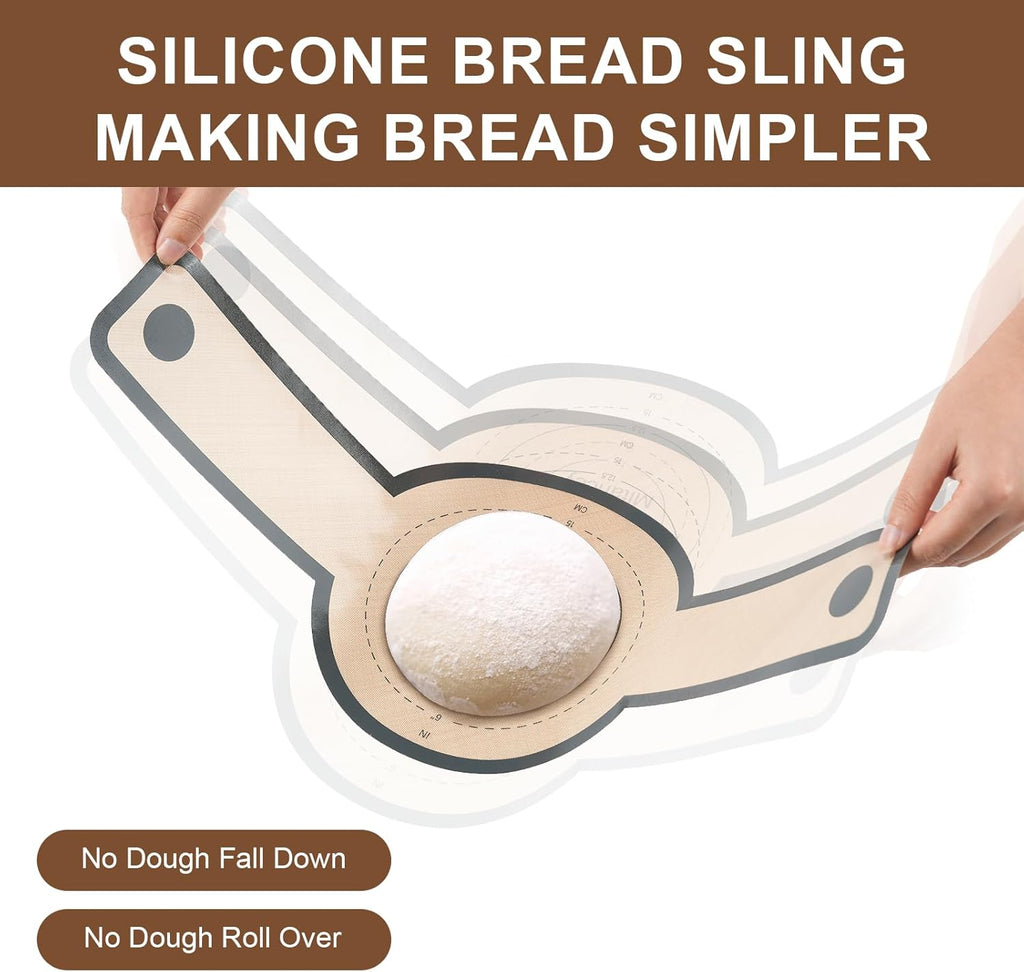 3 PCS Silicone Bread Sling for Dutch Oven Liners, Non Stick & Easy to Clean Silicone Bread Baking Mat with Extra Long Handles, Reusable Round Silicone Baking Mats to Transfer Sourdough Bread
