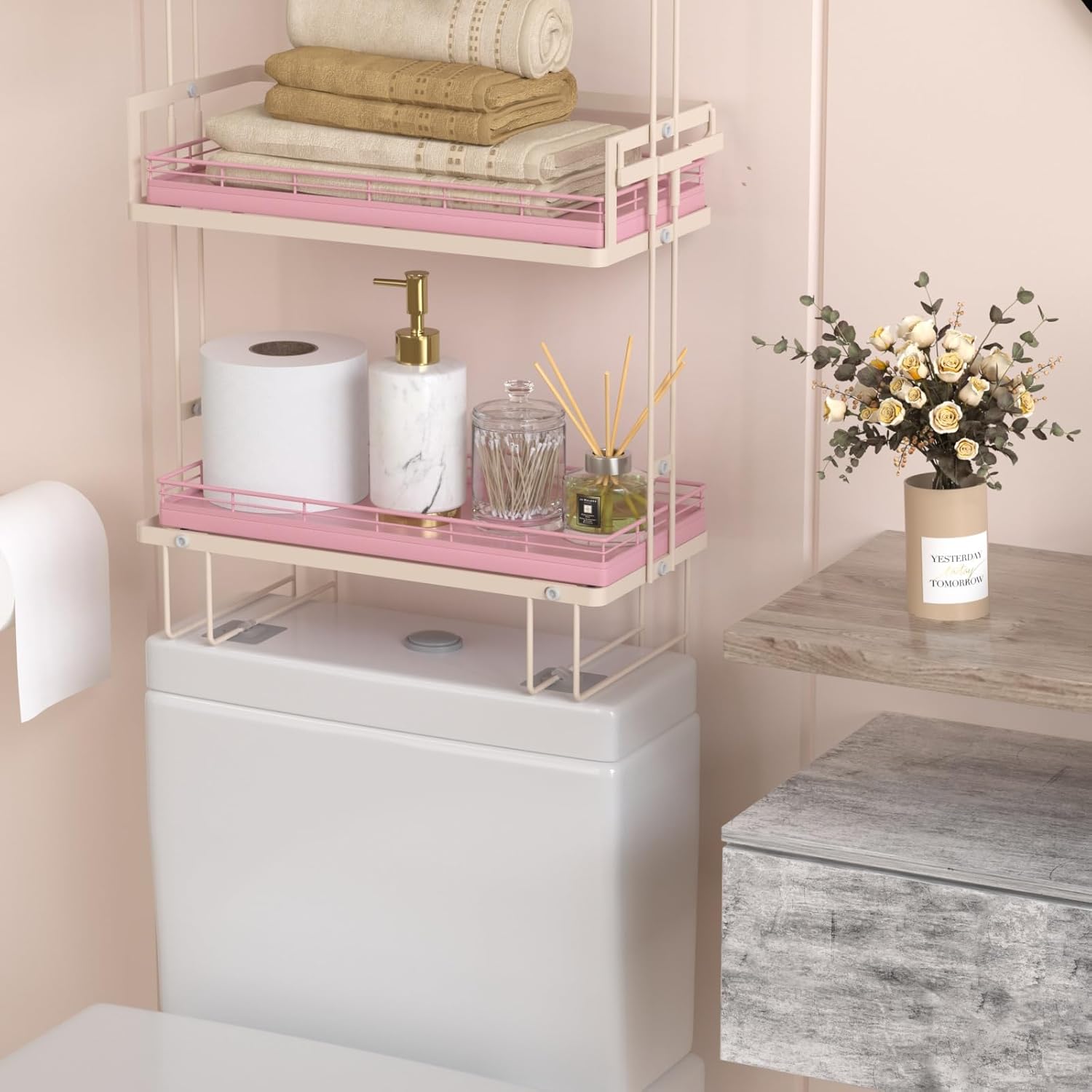 Oak Bathroom Toilet Tank Tray, 13" Wood Storage Basket, Back of Toilet Basket Organizer for Perfume Makeup Candle Kitchen Counter Coffee Table Pink Decor