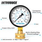 MEANLIN MEASURE 0-150psi Water Pressure Gauge,3/4" Female 2.5" FACE DIAL Water Pressure Test Gauge with Sealing Ring, Water Pressure Gauge for Home