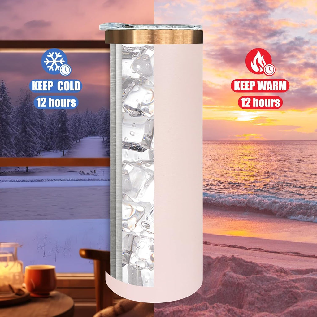 20 oz Skinny Tumblers Bulk 4 Pack, Stainless Steel Insulated Tumbler with Lids and Straws, Slim Double Wall Powder Coated Travel Coffee Mugs Reusable Cup for Hot Cold Drinks (Pink,4 pack)