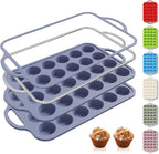2 Packs 24 Cups Silicone Muffin Pan with Metal Reinforced Frame Mini Size Cupcake Pan Tray Egg Bites Silicone Circle Cookie Molds Muffin Tin Tart Pans Baking Sheet Set for Breakfast Sandwiches