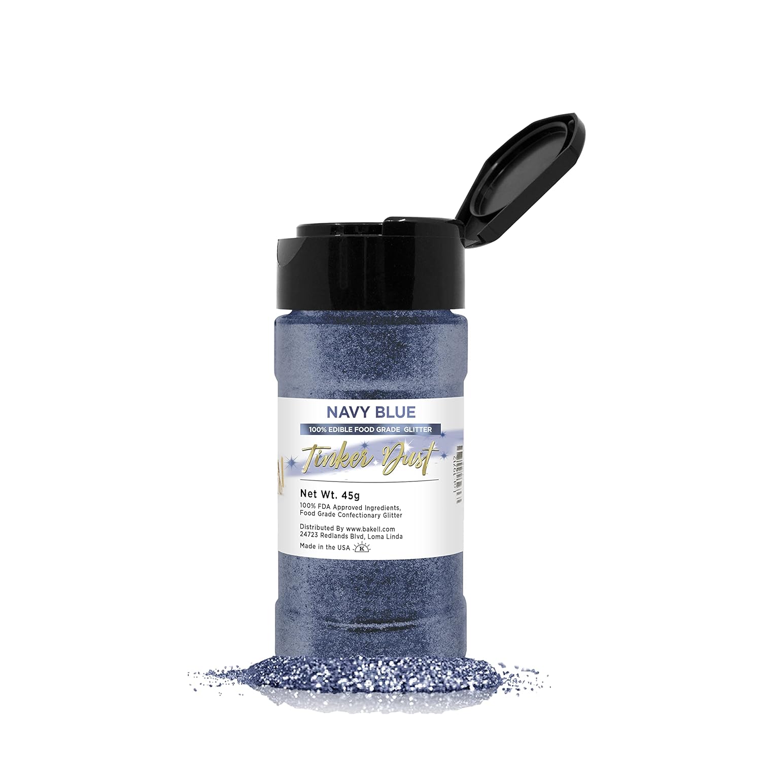 BAKELL Navy Blue Edible Glitter, 45 Grams | TINKER DUST Edible Glitter | KOSHER Certified | 100% Edible Glitter | Cakes, Cupcakes, Cake Pops, Drinks, Dessert Vegan Glitter & Dusts (45g Shaker, Navy Blue)