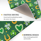 Giwawa Lucky Clovers Dish Drying Mat 18x24 inch St Patrick's Day Shamrocks Horseshoes Floral Dish Drainer Mats Spring Flower Leaf Microfiber Dish Drying Pad for Kitchen Countertop Large Decor