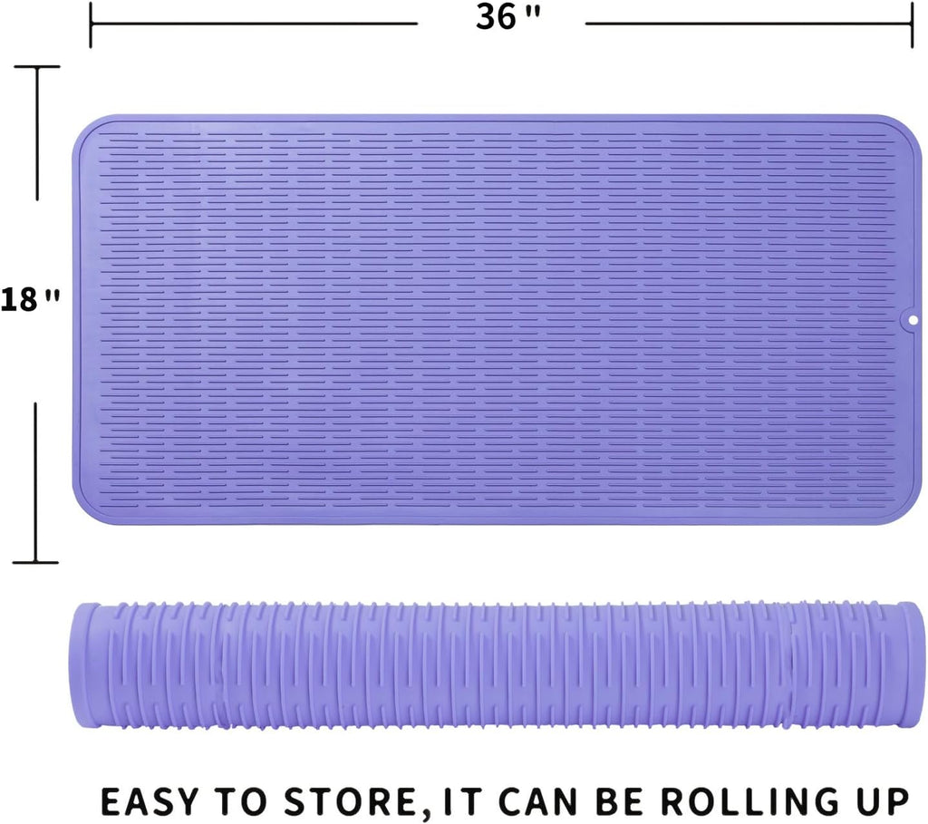 Silicone Dish Drying Mat for Multiple Usage,Easy clean,Eco-friendly,Heat-resistant Silicone Mat for Kitchen Counter or Sink,Refrigerator or Drawer Liner Light Purple 5XL 36inches x 18inches