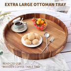 Extra Large 20" Acacia Wood Tray with Handles - Wooden Serving Tray for Ottoman, Coffee Table, Charcuterie, Bed & Breakfast - Rustic Modern Style