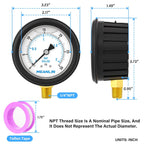 MEANLIN MEASURE 0~30Psi Stainless Steel Liquid Filled Pressure Gauge 1/4" NPT 2.5" FACE DIAL with Rubber Protective Sleeve, Lower Mount