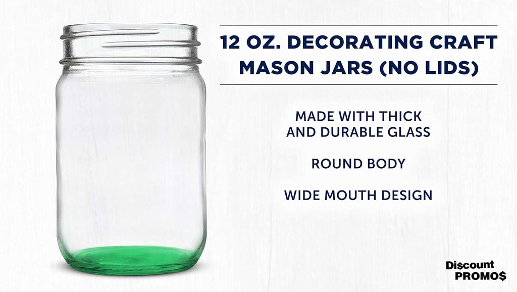 DISCOUNT PROMOS Decorating Mason Jars 12 oz. Set of 10, Bulk Pack - Glass Jars for Overnight Oats, Candies, Fruits, Pickles, Spices, Beverages - Green
