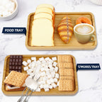 Bamboo Serving Tray 2 Pack – Trays for Serving Food in Bed Couch Kitchen or Patio – Rectangular Wooden Platters for Meals Snacks or Decor – TV Trays Set for Dinner or Party or Tabletop Fire Pit
