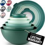 Zulay Kitchen 12-Piece Plastic Mixing Bowl Set - Colorful Nesting Bowls with Lids - Microwave & Freezer Safe (Teal Ombre)