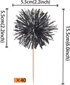 40 PCS Black Foil Firework Cupcake Toppers Sparkle Tinsel Cupcakae Picks Sparkler Fireworks Party Decorations Cocktail Fruit Toothpick for Birthday Wedding Graduation Party Decorations Supplies