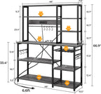 SUPERJARE Larger Bakers Rack with Power Outlets, 6-Tier Microwave Stand, Coffee Bar with 12 S-Shaped Hooks, Kitchen Shelf with Wire Basket, 47.2 x 15.5x 66.9 Inches, Grey