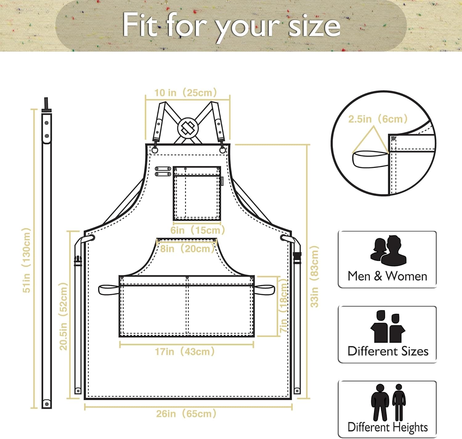 Work Aprons with Multiple Pockets, Waterproof Canvas for Cooking, Painting, Crafting, Gardening, Sizes M to XXL, Colorful Spots