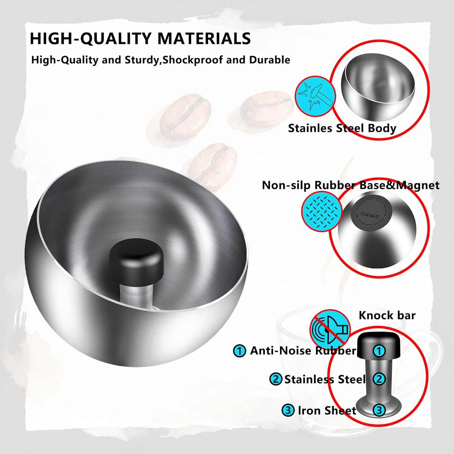 Espresso knock box –Stainless Steel,Coffee Knock box –Magnetic Base Removable Vertical Knock Bar,Knock Box with Shock-Absorbing and Non-Slip Base,Espresso Machine Accessories