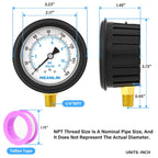 MEANLIN MEASURE 0~160Psi Stainless Steel Liquid Filled Pressure Gauge 1/4" NPT 2.5" FACE DIAL with Rubber Protective Sleeve, Lower Mount