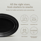 over&back Rim Stoneware Serving Platter - Elegant 1-Piece Oval Serving Platter to Complete Your Kitchen Set - 16" L x 10.8" W Semi-Matte Black