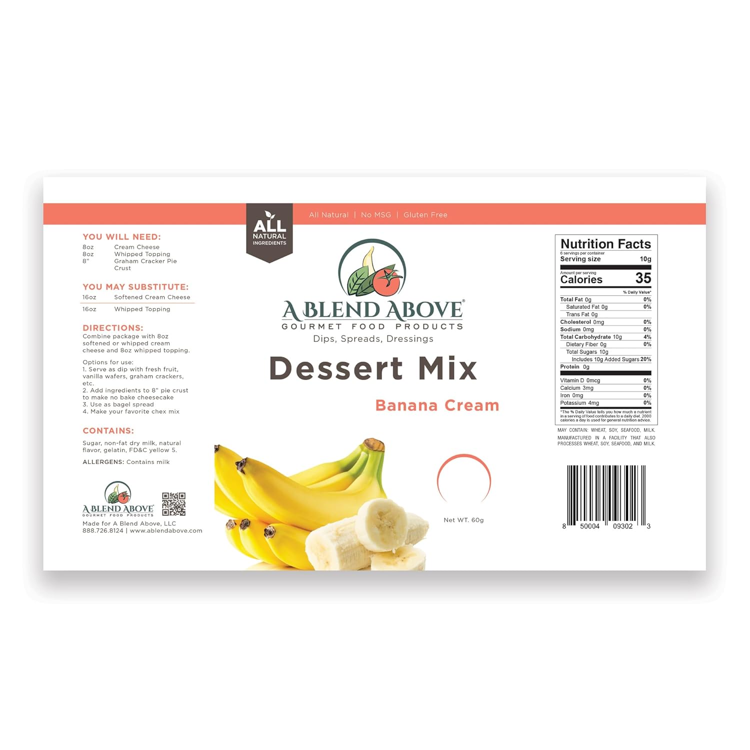 A Blend Above Banana Cream No-Bake Dessert Mix, 3 Pack, No-Bake Cheesecake, Fruit Dip, Dessert Mix, Bagel Topping, Frosting, Cheesecake Filling, Quick and Easy to Make, Makes 16 Ounces, Cream Cheese,