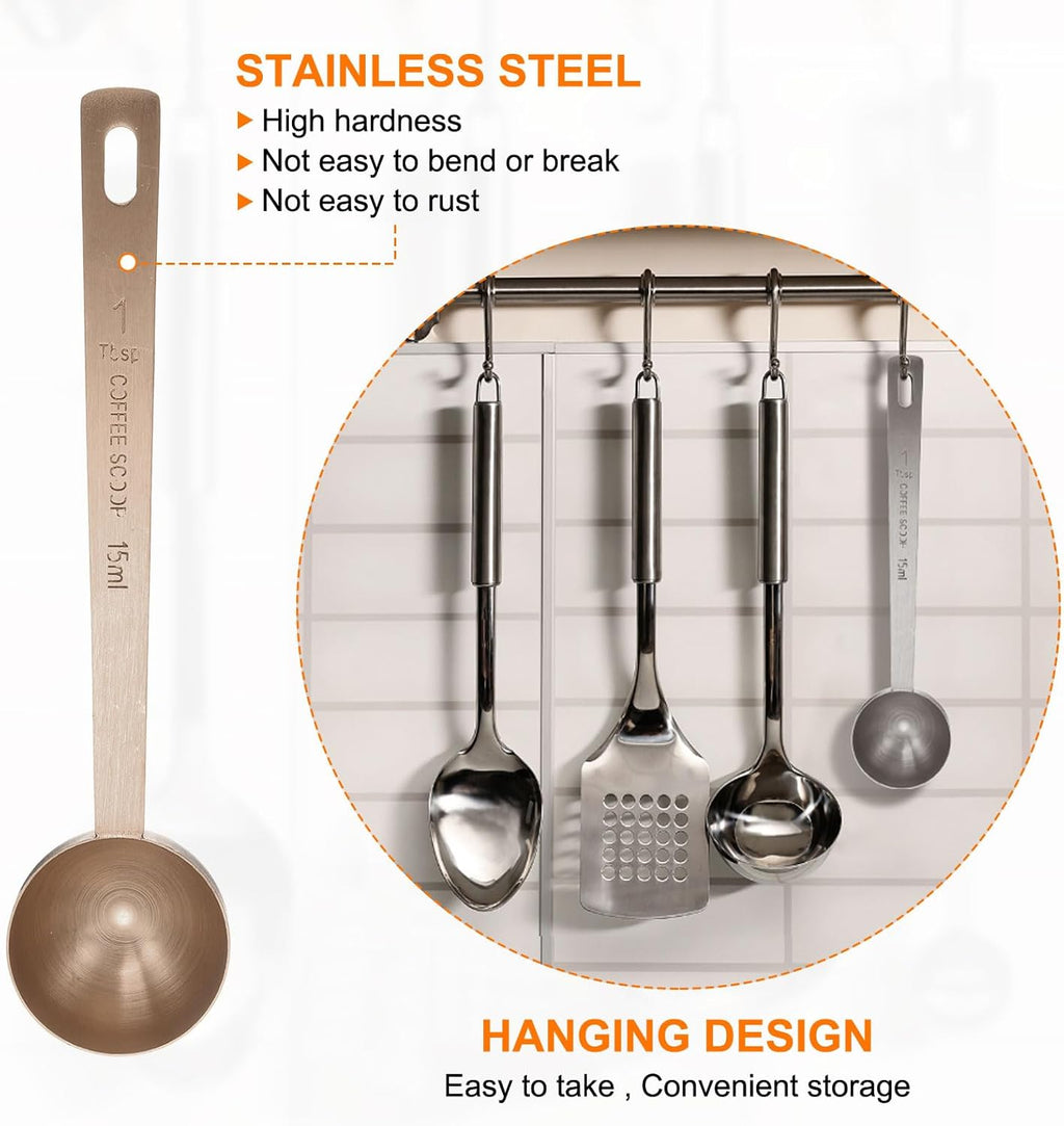 HARFINGTON Coffee Scoop Spoon 1tbsp (3tsp, 15ml) 304 Stainless Steel Long Handle Teaspoon/Tablespoon Measuring Spoons Scoops for Tea Sugar Kitchen, Rose Gold