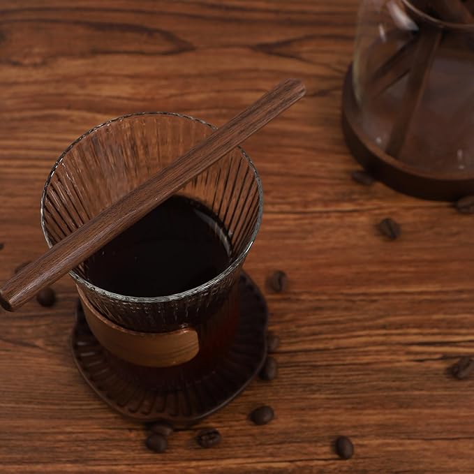 Black Walnut Wood Coffee Stirrers, 6Pcs 6 Inch Reusable Stir Sticks for Coffee, Tea, Milk, Espresso, Peanut Butter Spreader, Multifunctional Wooden Stirrers with Smooth Finish (Brown, 6pcs)