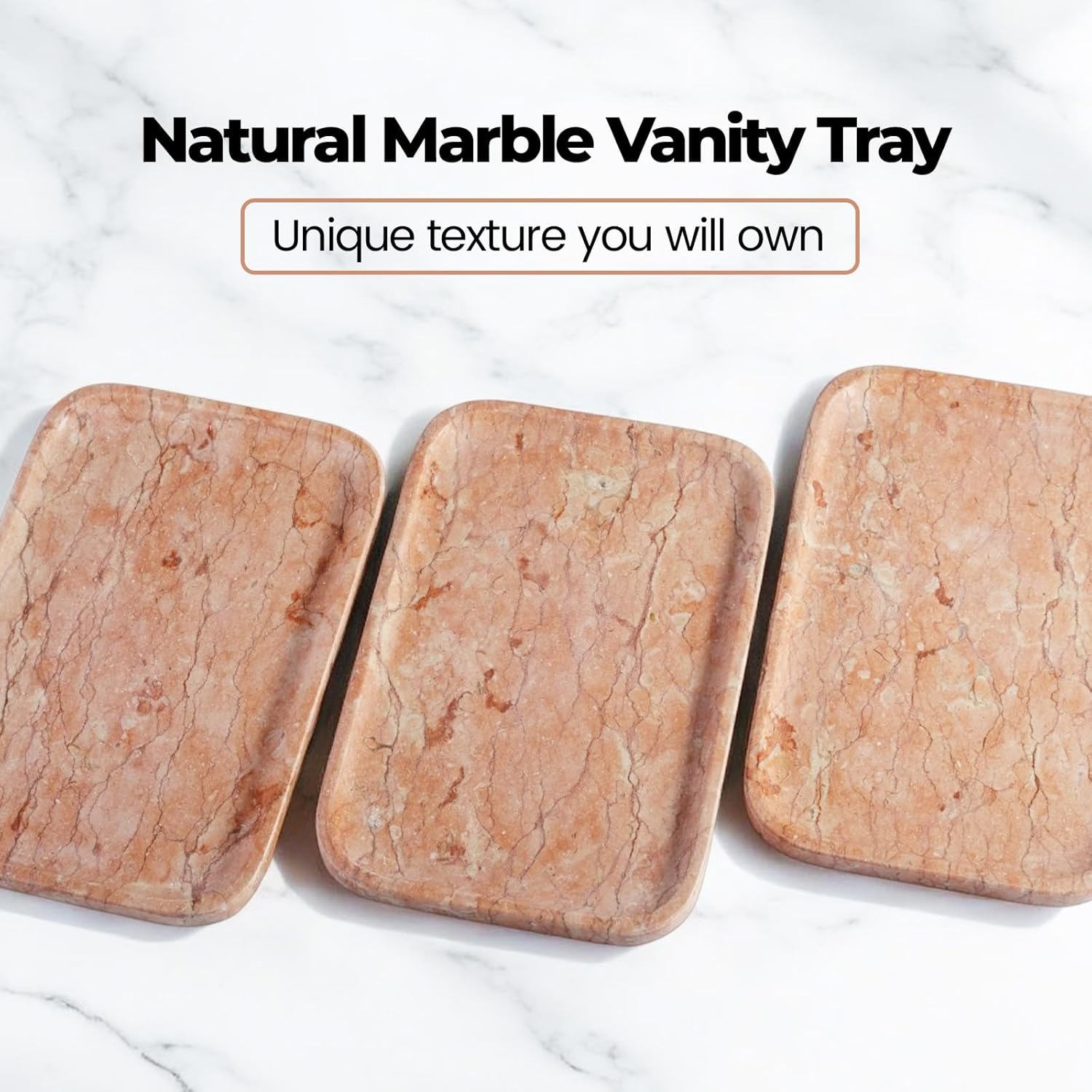 Marble Vanity Tray, Bathroom Tray for Countertop, Decoration Dresser Organizer, Perfume, Jewelry Holder, Red Stone Serving for Kitchen Sink Storage(Spring Rose)