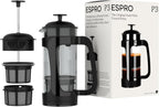 ESPRO - P3 French Press Coffee Maker – Patented Double Microfilter for Sludge and Grit Free Coffee, Black, 18 oz