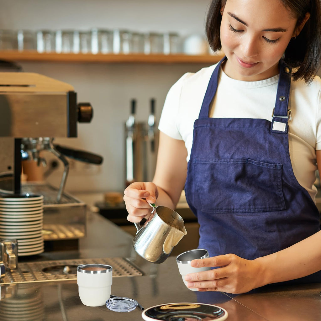 4oz Stackable Cup, Vacuum Insulated Espresso Cup Set of 6, Espresso Shot Glass for Coffee, Double Wall Stainless Steel Mini Tumbler Shot Glasses with Straw and Lid (A-white6P, 4oz)