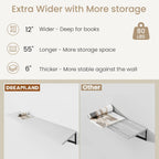 Dreamland Floating Shelves for Wall, 12 Inch Deep Floating Shelves Set of 2, 55W x 12D Large Wall Shelf with Sturdy Metal Brackets for Living Room, Bathroom, Bedroom and Kitchen, White