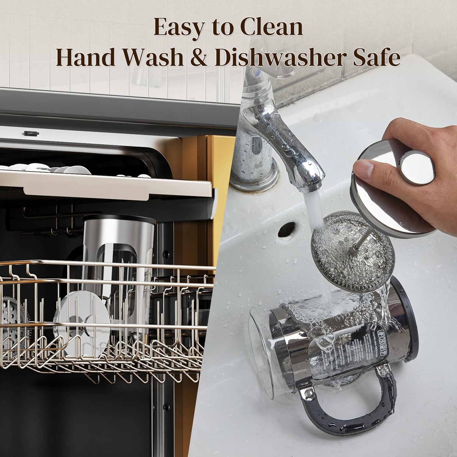 Veken French Press Coffee Maker 34oz 1 L, No Plastic Touching Cafe, Heat Resistant Thickened Borosilicate Glass, Stainless Steel Brewer, Cold Brew Cafetera Teapot for Kitchen Travel Camping, Silver