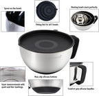 Rorence Stainless Steel Mixing Bowls: Metal Mixing Bowl Set with Lids and Handles Non-slip Silicone Bottom Nesting Bowls for Kitchen Set of 3 - Black