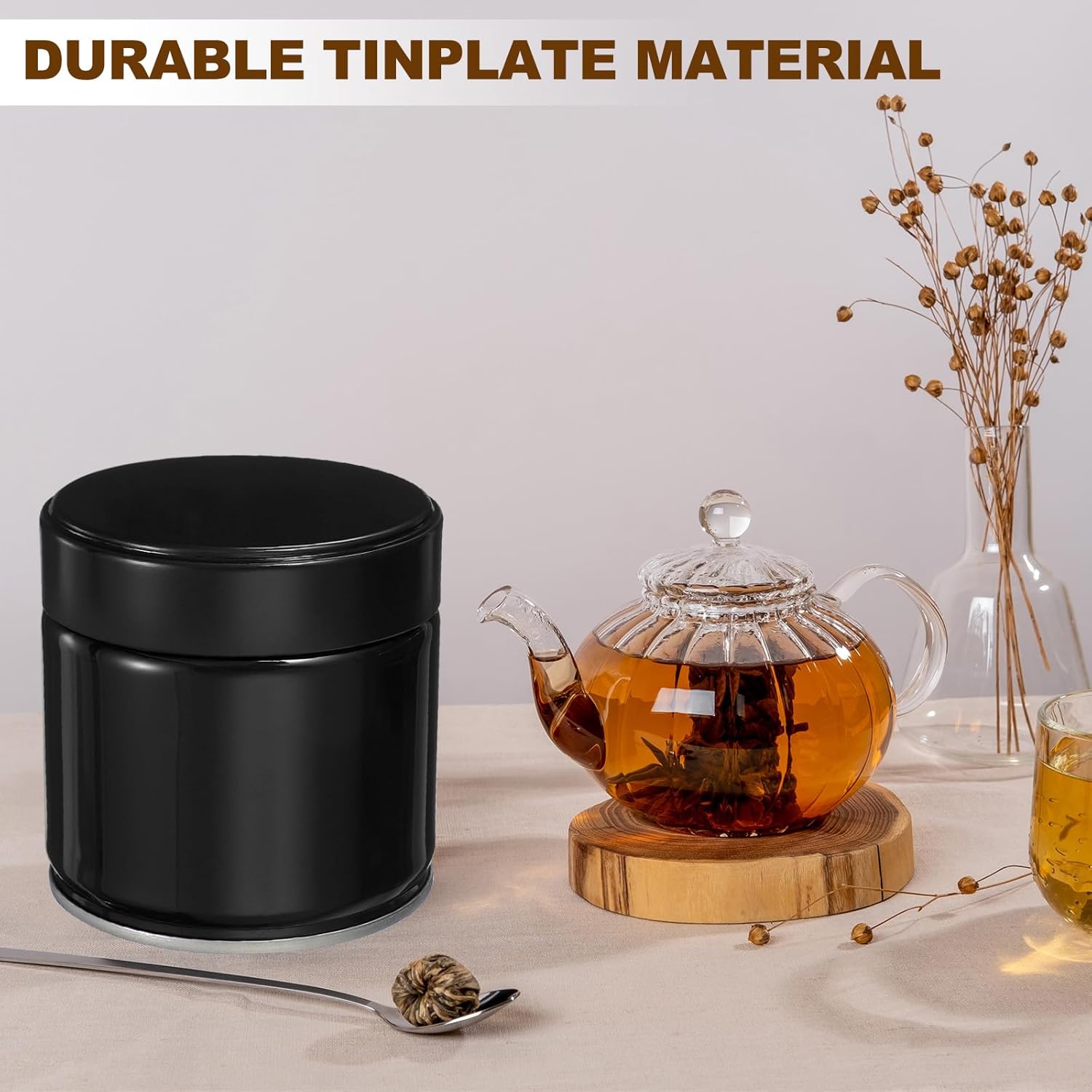 uxcell 2Pcs Round Tea Canisters, 3" x 3" Airtight Metal Tea Containers for Loose Tea, Coffee Beans, Spices - Durable, Compact, and Stylish Storage Tea Tin (Black)