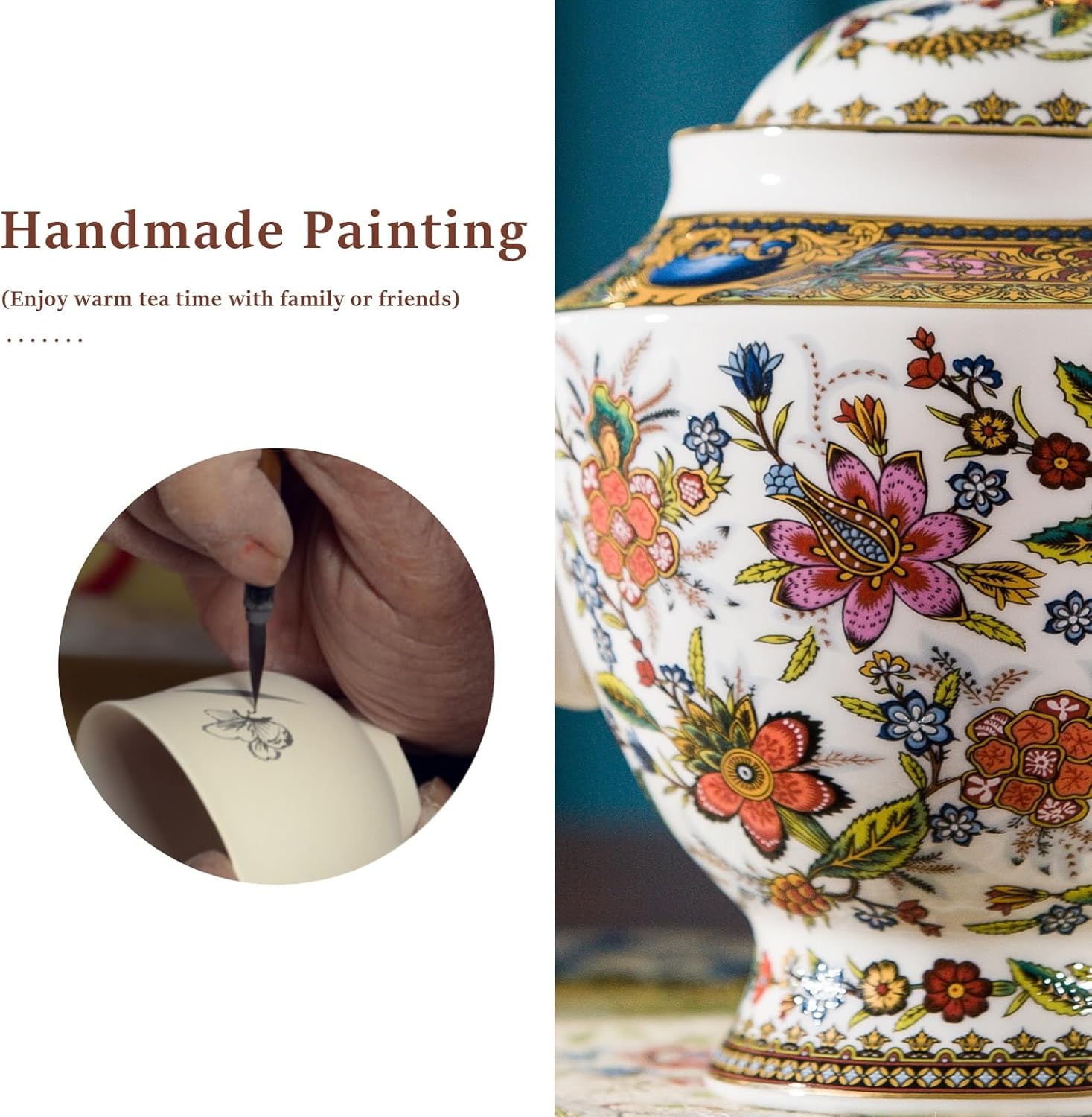 ACMLIFE Fine Bone China Tea Set, British Vintage China Set for Adults 24K Gold, Afternoon Cups and Saucers for Women Tea Party or Gift Giving (Pink and Gold)