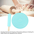 Large Silicone Rolling Pin Pastry Baking Mat Set for Kitchen (Blue)