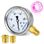 MEANLIN MEASURE 0~100Psi Stainless Steel 1/4" NPT 2.5" Single Scale FACE DIAL, Glycerin Filled Pressure Gauge, WOG Water Oil Air, Lower Mount, with 1/2" NPT and 3/8" NPT Hex Bushing