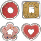 Large Size Donut Design Cookie Cutters Set of 4 pcs, Stainless Steel 4 Shapes Cream-filled Doughnut Fondant Cutter Molds Baking DIY (Round + Square + Heart + Flower)