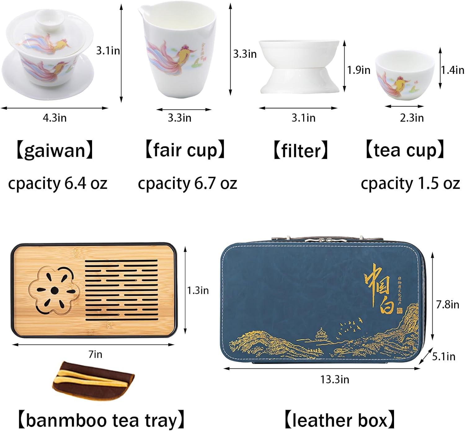 ICHAG Chinese Tea Set, Gongfu Tea Sets for Adults, China Gaiwan Teaset, 14-Piece Yangzhi Jade (茶具) Porcelain Set with Tea Pet, Portable Travel Teaset for Home, Outdoor, Office Gifts (White)