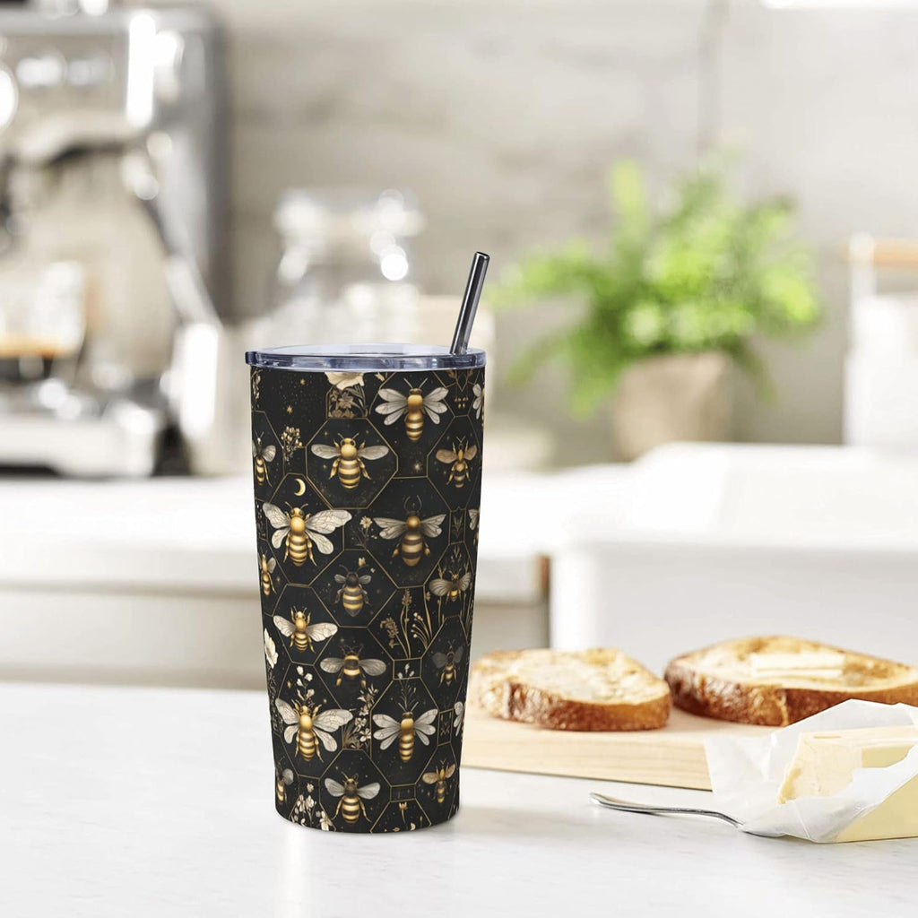 Bee Tumbler with Lid and Straw 20oz Coffee Tumblers Leakproof Stainless Steel Travel Mug Vacuum Insulated Cup for Iced and Hot