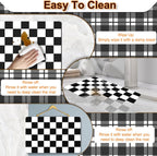 Dish Drying Mat for Kitchen, 15.7'' x 23.6'' Coffee Bar Mat for Countertops, Checkered Coffee Station Mats with Non-slip Rubber Backed, Absorbent Dish Dying Mat for Kitchen Counter, Black & White
