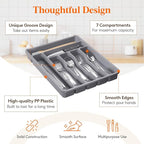 Lifewit Silverware Organizer with Lid, Covered Utensil Tray for Kitchen Drawer and Countertop, Plastic Cutlery and Flatware Storage Box for Spoons Forks Knives Holder Case, 7 Compartments, Gray