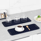 Silicone Dish Drying Mat for Multiple Usage,Easy clean,Eco-friendly,Heat-resistant Silicone Mat for Kitchen Counter,Sink,Bar,Bottle,or Cup Navy Blue M 17 inches x 6 inches