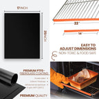 Oven Liners for Bottom of Oven Black (2-pack) Bundled with Rack Shield (2-pack) - Large Mat for Bottom of Range (17"x 25") and 22" Orange Stove Guards for Racks - Reusable & Heat Resistant