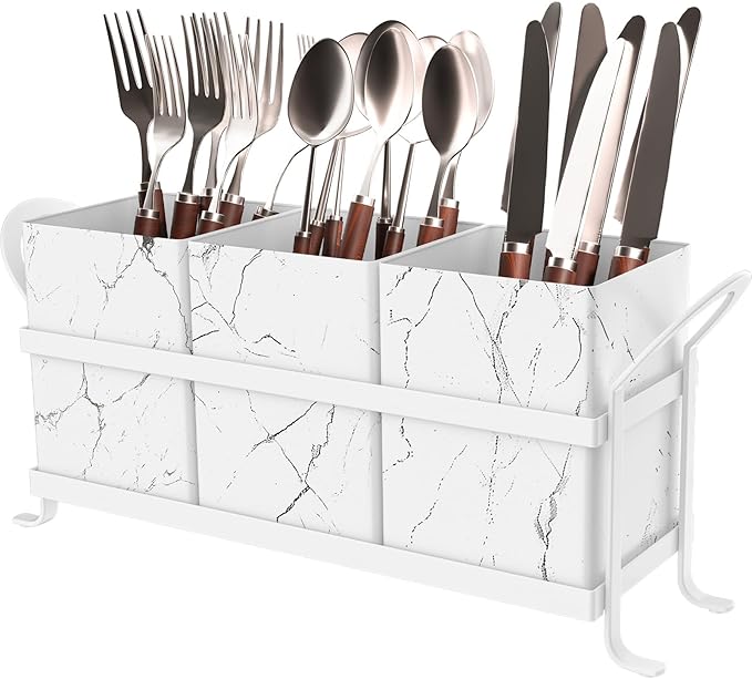 Marble Utensil Holder for Countertop - Stylish Marble Kitchen Accessories for Effortless Organization, Ideal Silverware Caddy for Party, Farmhouse Decor Friendly