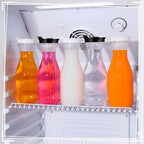 Gejoy 24 Pcs Plastic Water Carafe with Lids 32 oz Clear Juice Pitchers for Mimosa Bar Drinks Milk Iced Tea Beverage Containers for Home Restaurant School Fridge, Not Dishwasher Safe (White,Black Cap)