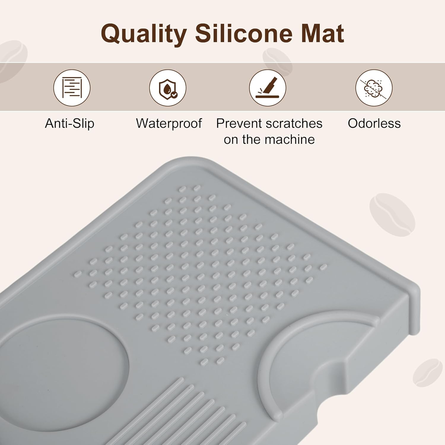 VOCOSTE Espresso Tamping Mat, Non-Slip, Prevents Portafilters from Damaging the Counter, Silicone 10.43"x5.51" Coffee Tamper Mat for Barista Espresso Machine Accessories, Grey