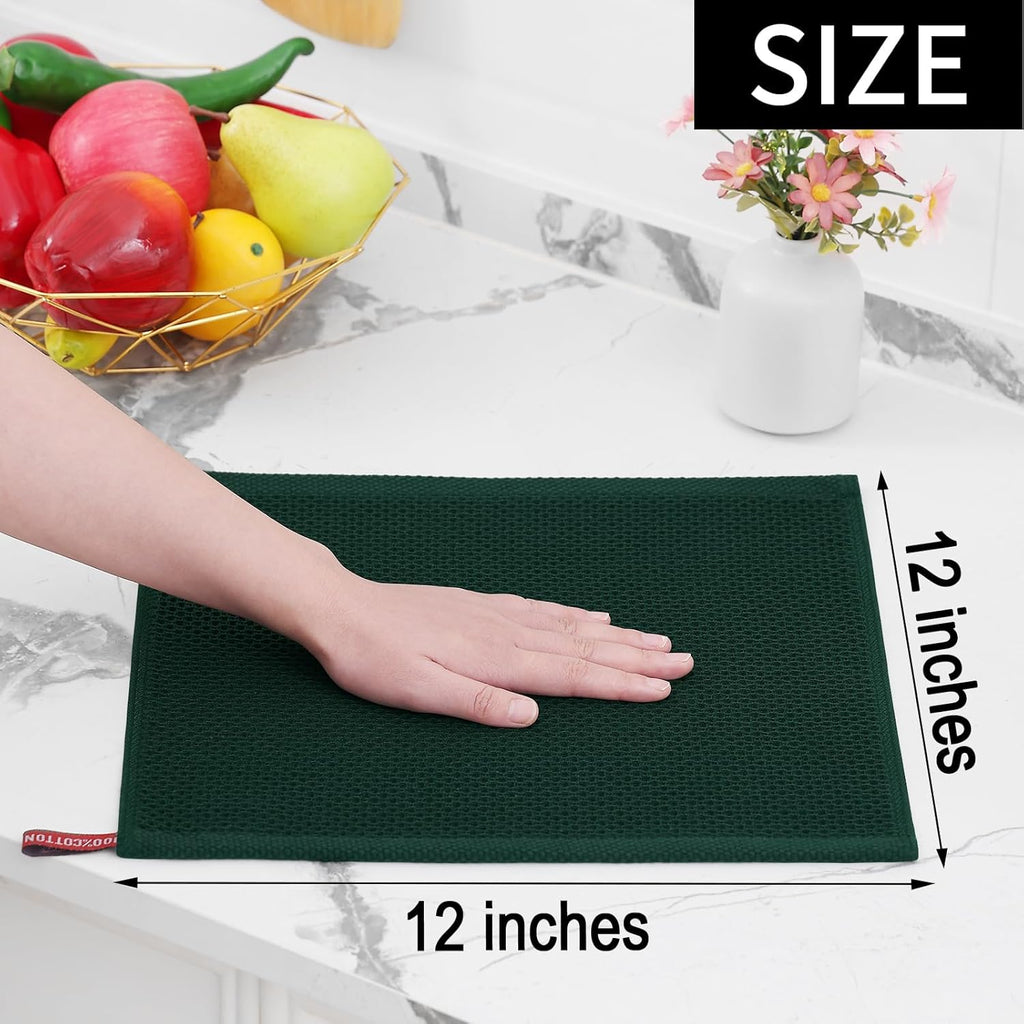 Homaxy 100% Cotton Waffle Weave Kitchen Dish Towels, Ultra Soft Absorbent Quick Drying Cleaning Towel, 13 x 28 Inches, 6-Pack, Blackish Green