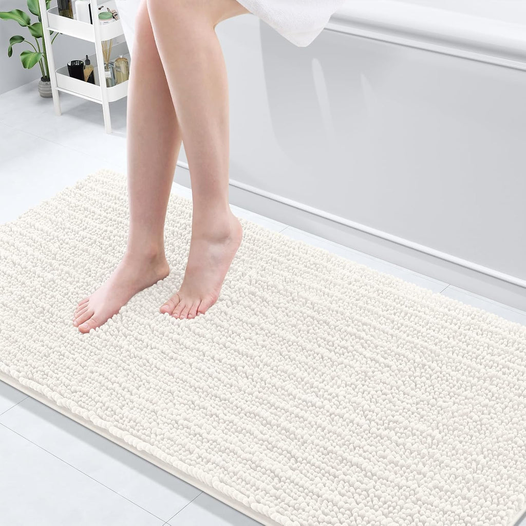Arotive Luxury Chenille Bathroom Rug Mat, Extra Soft Thick Absorbent Shaggy Bath Rugs, Non-Slip Machine Wash Dry, Plush Bath Mats for Bathroom, Shower and Tub, 70x24, Ivory