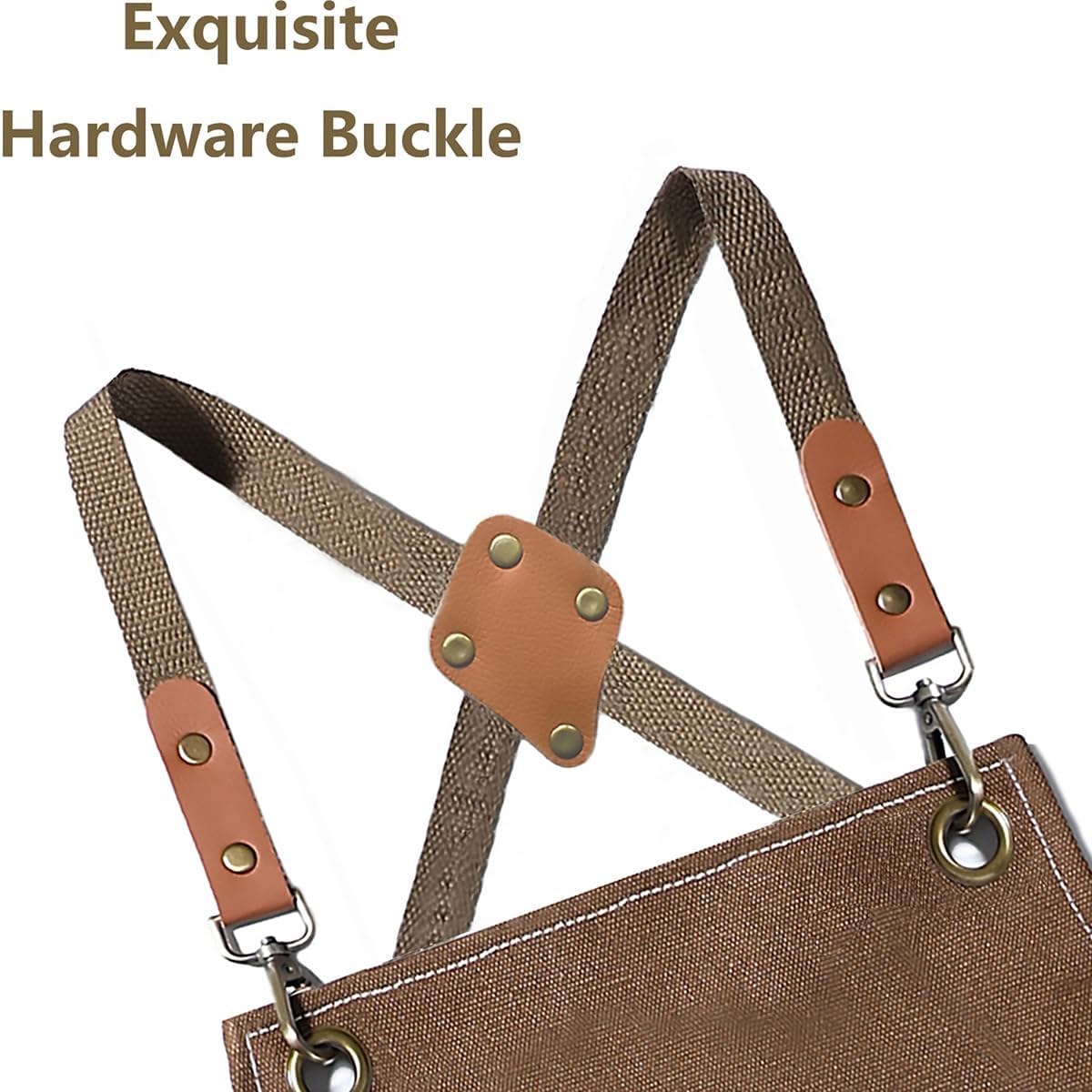 AFUN Chef Aprons for Men Women with Large Pockets, Cotton Canvas Cross Back Heavy Duty Adjustable Work Apron, Size M to XXL (Brown)