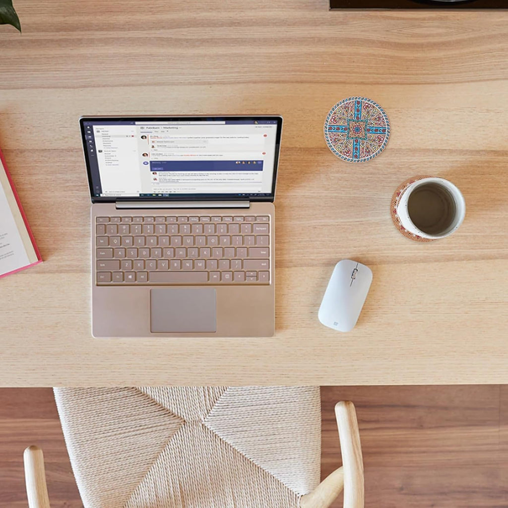 Coasters for Drinks 12 pcs Absorbent Cork Coasters with Turkish Mandala Pattrn for Coffee Table Housewarming Gifts for New Home Present for Friends, Living Room Decor, Apartment Decor